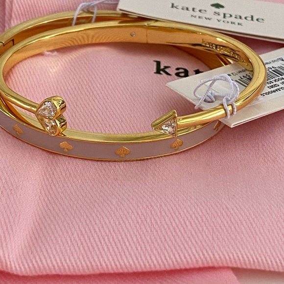 💗NWT💗Kate Spade Chalk Pink Enamel Hinged Bangle & CZ Heart Bracelet - Picture 4 of 10